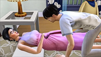 mom and son sharing one bed in hotel room