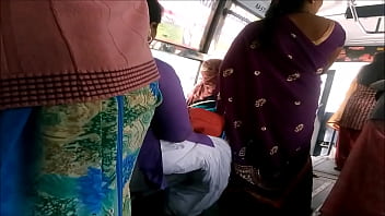 dick holding and pressing in bus indian